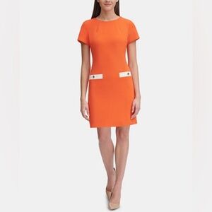 Tommy Hilfiger - NWT Bright Orange Faux Pocket Short Sleeve Sheath Dress Size 6